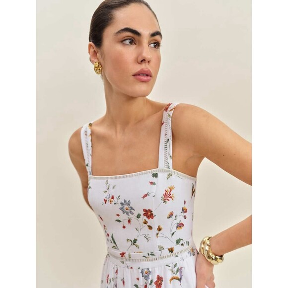 NWOT Reformation Everett Linen Corsini Floral White Midi Dress |Retail $298 - Picture 2 of 16